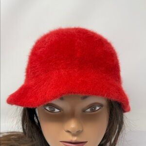 Vintage Nordstrom Red Angora Fuzzy Bucket Cloche Hat Made in Italy coquette